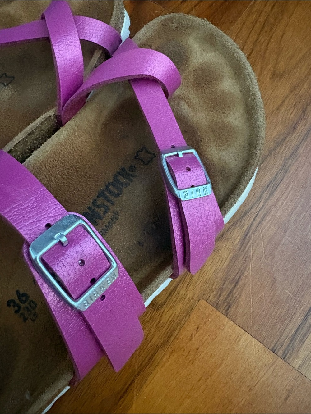 Birkenstock Women’s Fuchsia Multi-Strap Cork Sandals - Picture 10 of 14